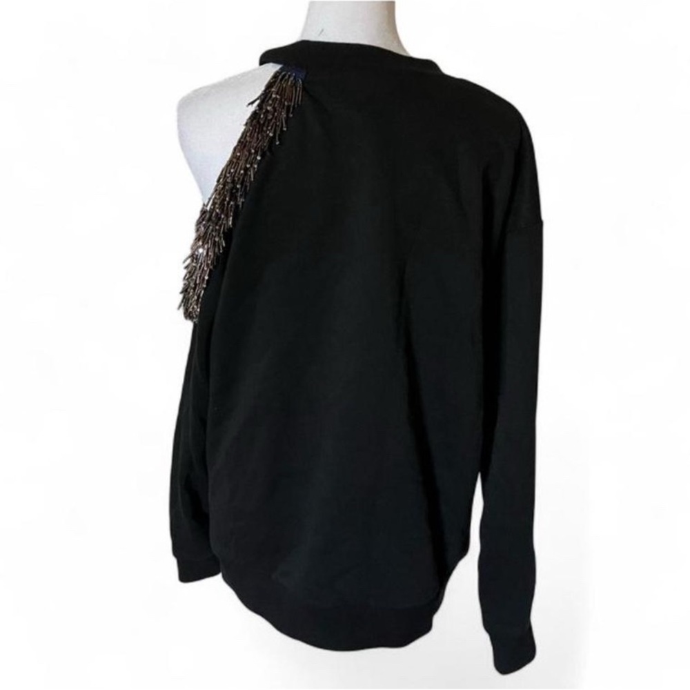 Stellah Black Beaded Cutout Shoulder Crew Neck Sweater size Large - Picture 4 of 10